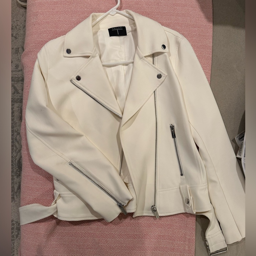 Tahari white faux suede jacket